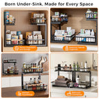 Under Sink Organizer,2 Pack Under Kitchen Sink Organizer,2 Tier Sliding-Out,5 Level Height Adjustable,Thickened Carbon Steel,Anti-Rust Treatment,for Kitchen Bathroom Black