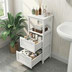 Casaphoria 2-Drawer Bathroom Floor Cabinet, Wooden Storage Organizer with Side Rack, Freestanding Stand Table for Bathroom, Hallway, White - size: 13"L×13"W×35.43"H