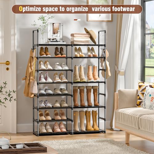 OYREL Shoe Rack Organizer 8 Tiers, Tall Shoe Racks Shelf Storage, 26-32 Pairs Vertical Large Rack,Stackable Shoes Racks for Entryway, Closet, Garage - color: Black, size: 33.4"W x 11.8"D x 56"H in 8 tier