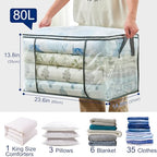 MKOKYD 80L Clear Large Storage Bag, Clothes Storage Containers for Organizing Closet, Bedroom, Underbed, Comforters, Clothing, Blankets, Pillow, Foldable Organizer with Sturdy Handle and Zippers (3)