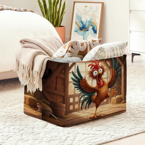 56L Chicken Laundry Basket Clothes Hamper with Handles,Foldable Blanket Storage Large Laundry Hamper with Waterproof PE,Toy Storage Bin Organizer,Cube Clothes Organizer,Home Decor - color: Chicken
