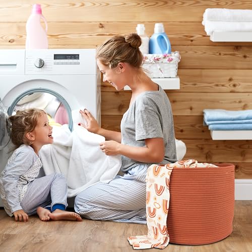 XUANGUO Cotton Rope Basket For Girls Boys Kids 16”X14” Baby Laundry Basket Nursery Bin Round Woven Baskets Organizer For Storage Toys Blankets Shoes Clothes rustic - color: rustic