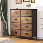 YITAHOME 8 Drawers Dresser - Fabric Storage Tower, Organizer Unit for Bedroom, Living Room & Closets - Sturdy Steel Frame, Easy Pull Fabric Bins & Wooden Top - color: Rustic Brown, style: 8-Drawer