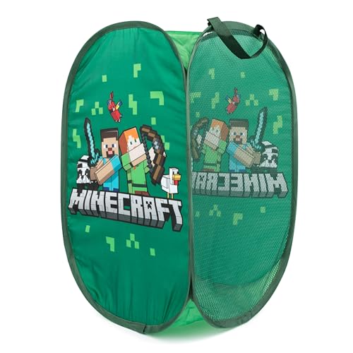 Jay Franco Minecraft Pop Up Laundry Hamper for Boys - Foldable Mesh Dirty Clothes Basket with Durable Handles, Kids Toy Storage Bin for Bedroom, 22" x 14" - color: Multi - Minecraft