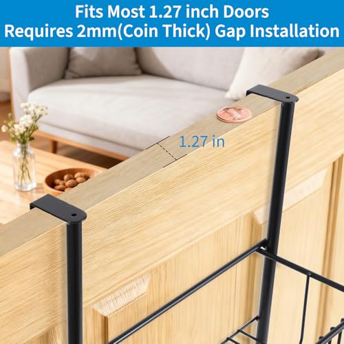 Garvee Over The Door Organizer, 2-Tier Metal Shower Caddy with 6 Hooks, Adjustable Hanging Storage for Bathroom, Bedroom, Pantry & Closet, Space Saving Solution, 11.8"x5.1"x24.2" - color: black