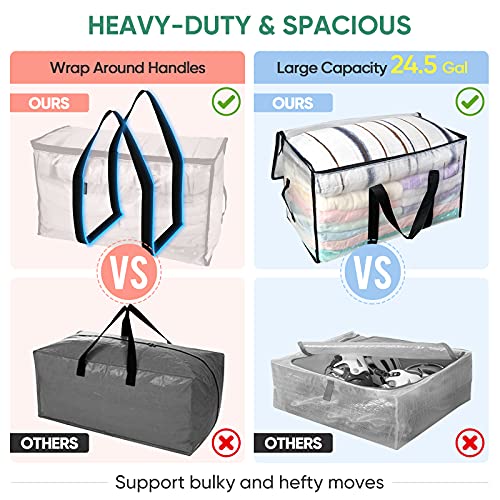 BALEINE 4-Pack Oversized Moving Bags with Reinforced Handles, Heavy-Duty Storage Tote for Clothes, Moving Supplies (Clear, 4-Pack) - color: Clear, size: 4-Pack