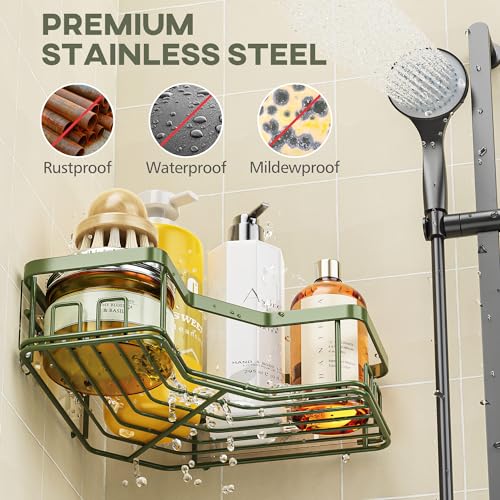 MAXIFFE 3 Pack X-Large Corner Shower Caddy with Soap Holder, Large Capacity Easy Install No Drilling Stainless Steel Hold 40 LB Shower Organizer Shelves Rack for Family Renters Bathroom, Forest Green - color: Green XL