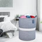 COMSE Extra Large Blanket Basket, Tall Woven Storage Basket, Nursery Hamper, 15.7”x 21.7”, Cotton Rope Laundry Hamper for Toys Clothes Towels, Blend Navy Blue/White - color: Blend Navy Blue & White