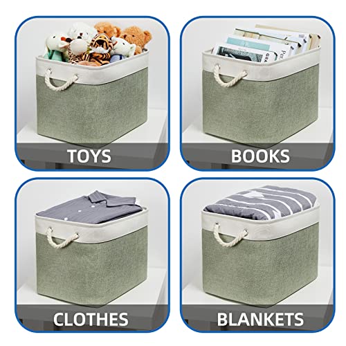 Temary Storage Baskets Fabric Storage Bins for Shelves, 2 Pack Decorative Storage Boxes Canvas Storage Basket with Handles for Organizing Clothes, Books(White&Green,16Lx12Wx12H Inches) - color: Green&white, size: 16L x 12W x 12H inches (2pcs)