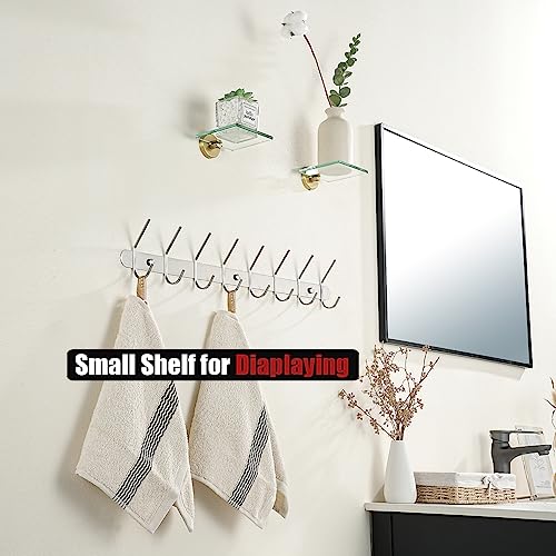 JQK Small Floating Glass Shelves Gold, 4 Inch Display Ledges for Wall, Mini Decor, Living Room Bedroom Bathroom, Tempered Glass Shower Storage, 2 Pack, TGS101L4-BG-P2 - color: Gold, size: 4 Inch (2 Pack)
