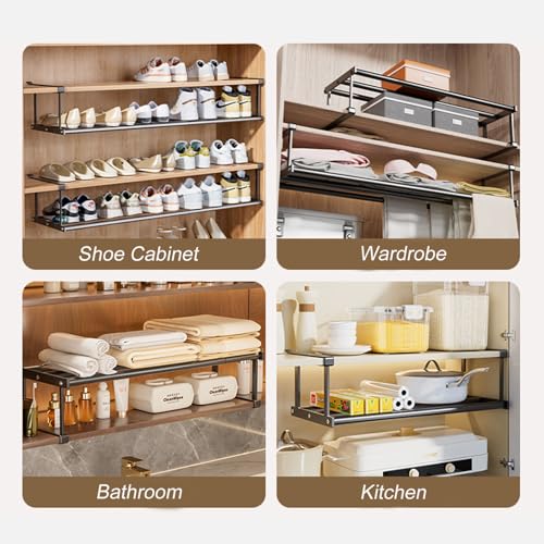 Hanging Shoe Organizer for Closet, Expandable Rack Organizer Under Cabinet Shelf - for Kitchen, Book or Clothing Storage and Organization. (Black-1Pcs) - color: Black