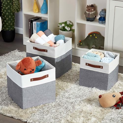DECOMOMO Fabric Cube Storage Bins - Storage Baskets for Shelves, Cube Storage Organizer for Kallax and Cubbies (Grey & White, 12 inch Cube) - 4 Pack - color: Grey and White, size: Cube 12" /4pcs