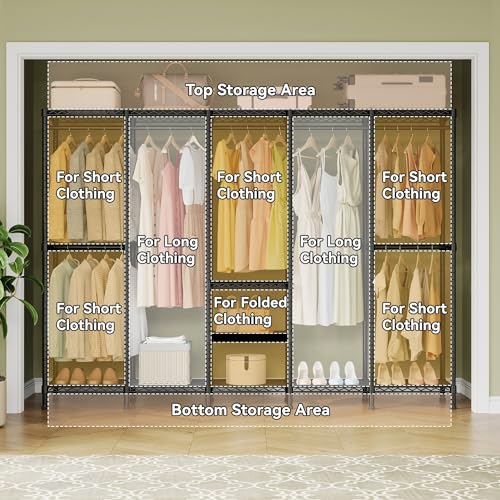 Higeego H5 Extra Large Wire Garment Rack, Heavy Duty Clothes Rack, Freestanding Clothing Rack for Hanging Clothes, Wardrobe Closet with Adjustable Shelf, 93.3" Wx15.7 Dx75.4 H, Black, Load 1400 lbs - color: Black
