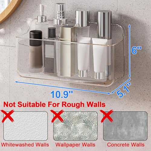 Diesisa Acrylic Wall Mount Organizer - 5.1" D x 10.9" W x 6" H, Large Size Adhesive Wall Self - Shower Caddies Organizer - Bathroom Shelves with Self Adhesive Tape for Bathroom, Kitchen - Large Size - color: Clear - Big Basket