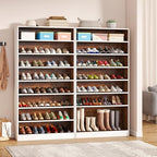 Tribesigns Tall Shoe Cabinet, 9 Tiers 40-45 Pairs Heavy Duty Wood Freestanding Shoe Storage Cabinet, 70.8'' Tall Shoe Cabinet with Open Storage for Entryway (1, White/Brown) - color: White/Brown