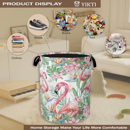 Watercolor Flamingo Laundry Hamper,Tropical Flower Leaves Clothes Hamper for Laundry,Waterproof Oxford Toy Storage Collapsible Hampers for Bedroom, Dorm Room,Bathroom,16x20 Inch - color: Watercolor Flamingo