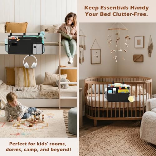 Surblue Bedside Caddy Bunk Bed Storage Organizer Hanging Pockets for College Dorm Rooms, Hospital Beds, Baby Bed Rails, Camping, RV, Small and Large Set, Black - color: Black, size: Small+Large