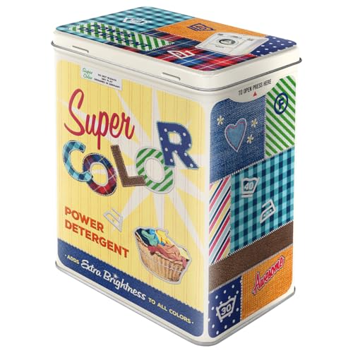 Nostalgic-Art Retro storage tin box L, 101.4 oz, Super Color Detergent – Gift idea for your home, large metal washing powder can, vintage design