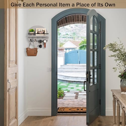Key Holder for Wall Decorative with Shelf and Hooks, Unique Mail Organizer Wall Mount with Sunglasses Holder, Cute Circular Design Entryway Key Rack Hanger, Rustic Home Decor Boho Wall Decor (grey) - color: Gray