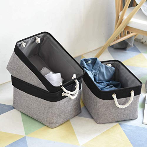 TheWarmHome Collapsible Storage Bin for Shelves - 16x12x8 inch Large 3 Pack Storage Basket for Organizing with Rope, Fabric Storage Cubes for Organizer Toy Cloth Gift Closet (Black & Grey) - color: Black&Grey, size: 3PCS/Large - 15.7Lx11.8Wx8.3H