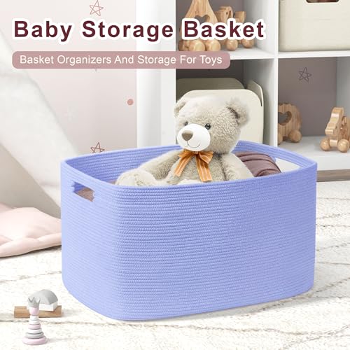 86L Large Baby Girls Laundry Basket for Nursery Storage,Cute Woven cotton Rope Baskets for Kids Toy，Gifts, Boho Square Wicker Blanket hamper for Living Room,Bedroom Dirty Clothes,Blue Purple - color: Blue Purple, size: 86L