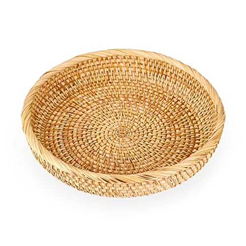 Hipiwe Small Round Keys Basket Bowl for Entryway 8.6" Hand-woven Wicker Storage Basket Rattan Decorative Basket Fruit Candy Cake Food Serving Baskets Tray for Keys, Wallet, Cell Phone - color: Natural Color, size: Small, 8.6"