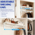 Closet Shelf with Hanging Rod, 28-48'' Expandable Wall Mounted & Side Wall Mounted Steel Clothes Rack with Top Shelf, Holds 220 lb Heavy Duty Closet Rod DIY Divider Separtor for Cabinet Wardrobe - size: 28''-48''