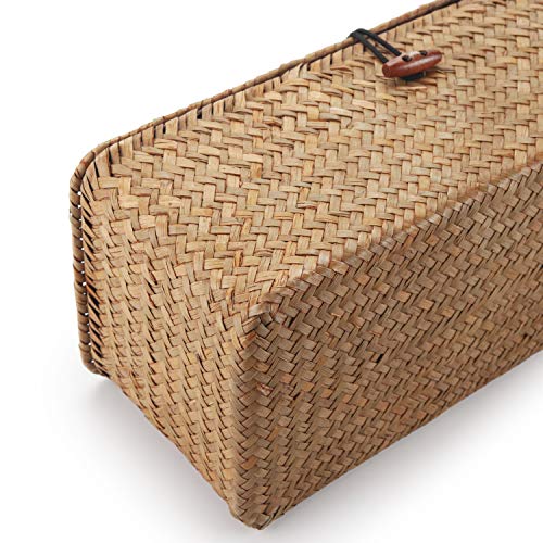 DECRAFTS Seagrass Storage Basket with Lid Rectangular Small Woven Shelf Baskets with Sections for Organize Snack Toys Tampon - color: Natural 3 Sections
