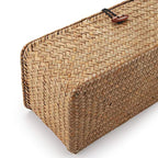 DECRAFTS Seagrass Storage Basket with Lid Rectangular Small Woven Shelf Baskets with Sections for Organize Snack Toys Tampon - color: Natural 3 Sections