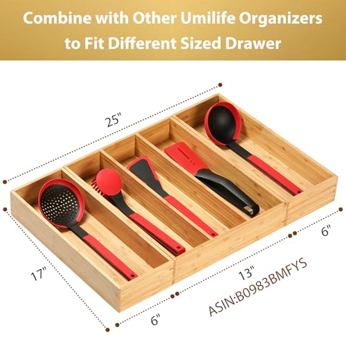 Umilife Bamboo Kitchen Utensils Organizer, Extra Long High Silverware Drawer Holder, Flatware Cutlery Storage Box, Multi-Use Drawer Divider in Office, Bathroom, Pantry - 17"x6"x2.5" (Set of 2) - size: 17 x 6 x 2.5" (Standard, Set of 2)