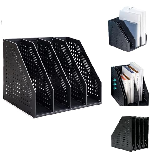 Marte Vanci Collapsible Magazine File Holder with 4 Vertical Compartments, Binder Holder for Desk, Desktop Binder Organizer for Notebook, Documents, Book, School Office Supplies(Black) - color: Black 4 Compartments
