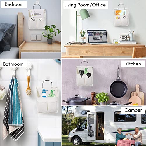 Kanrichu 3pcs Wall Hanging Organizer Bag, Linen Fabric Door Hanging Storage Basket with Pockets, Waterproof Bin for Kitchen, Bedroom, Office, RV Camper (White-Upgraded) - color: White-Small (3 pcs)
