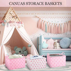 Geelin 3 Pcs Pink Bow Storage Baskets, Foldable Cute Pink Storage Bins with Handles, Coquette Preppy Girly Organizer Boxes for Closet Shelf Nursery Bedroom Decorative Room Decor - style: Pink Bow