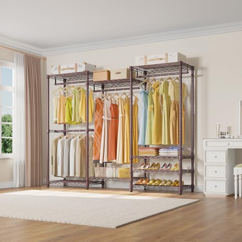 VIPEK V5 Portable Closet Wardrobe Heavy Duty Clothes Rack Metal Freestanding Clothing Racks, Adjustable Custom Closet Racks with 4 Hanging Rods & 8 Shelves, 68.9" Lx15.7 Wx76.4 H, Bronze - color: Bronze, size: V5 Standard
