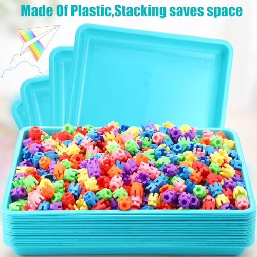 Maitys 15 Pcs Flat Plastic Trays 16.1 x 11.8'' Sensory Storage Tray Paper Stackable Classroom Bins for Office Home Organizer Arts and Crafts Supplies(Mint Green) - color: Mint Green