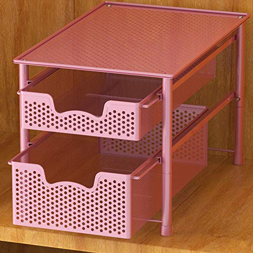 Simple Houseware Stackable 2 Tier Sliding Basket Organizer Drawer, Pink - color: Pink, size: 2-Tier