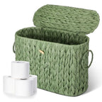 Kathfly Sage Green Toilet Paper Storage Basket with Lid Wicker Woven Bathroom Basket Toilet Paper Holder Holds up to 6 Mega Rolls Woven Organizer for Home Bathroom Kitchen Offices - style: Classic Style