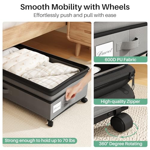 Kitstorack 4 Pack Height-adjustable Under Bed Storage with Wheels, Under Bed Storage Containers,Under Bed Shoe Storage Organizer with Clear Window&Label, Suitable for Clothes Storage, Gray - color: Grey, size: 4 Pack