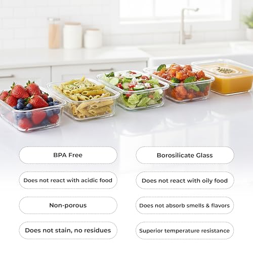 Zulay Kitchen 5 Piece Large 36oz Glass Tupperware Container Set with Lids - Premium BPA Free Borosilicate Glass Food Storage Containers - Leak-Proof Meal Prep - Microwave, Freezer & Oven Safe - Gray