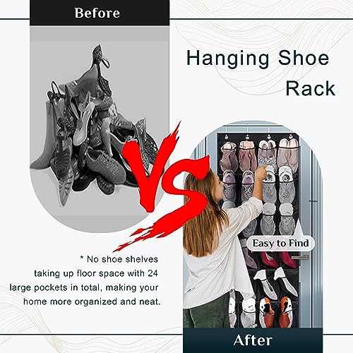 Over the Door Shoe Organizer 24 Extra Large Pockets Hanging Shoe Rack Holder for Closet Storage Hanging Shoe Organizer