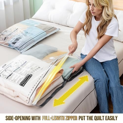 TAILI 6 Pack Vacuum Storage Bags, LONG SIDE ZIP (3 Large+3 Jumbo), Multi-Size Vacuum Seal Bags for Clothing, Storage Bulky Beddings, Comforters and Clothes, Space Saver for Closet Organization - size: 6 Combo