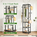 IBUYKE Coat Rack with Shelves, Freestanding Hall Tree with 3 Shelves and 8 Hooks, Industrial Clothes Stand for Entryway, Hallway, Bedroom, Black UTMJ088B - color: Black