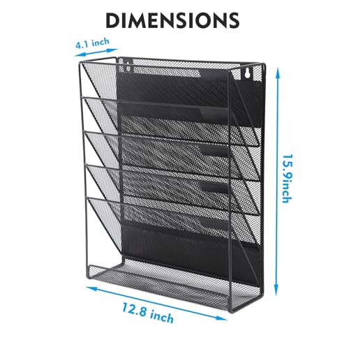 EASEPRES Magnetic File Organizer Mesh 6-Tier, Hanging Wall Mount File Organizer Vertical Holder Rack for Office Home, Black - color: Black, size: 6 Tier Magnetic