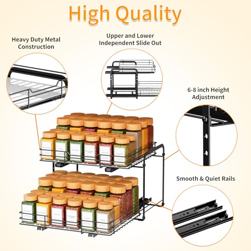 RCHYFEED Spice Organization for Cabinet,2 Tier Pull out Spice Rack Organizer for Inside Cabinets & Pantry, Slide out Heavy Duty Spice Shelf Rack for Kitchen Seasoning (11.5" Wx10.5 Dx9.5 H) - size: 2 Tier-11.5''Wx10.5''Dx9.5''H