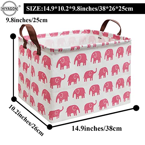 HIYAGON Rectangular Elephant Basket for Baby Kids Pink Basket Fabric Collapsible Storage Bin for Organizing Toys Nursery Clothing Books Gift (Pink Elephant) - color: Pink Elephant