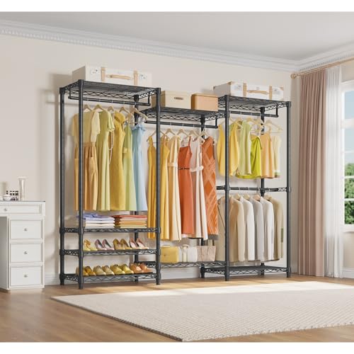 VIPEK V5 Heavy Duty Clothes Rack, Portable Closet Wardrobe with 4 Hanging Rods & 8 Shelves, Freestanding Adjustable Garment Rack for Bedroom, Walk-in Closet, 890 lbs Capacity, Black, 68.9" L - color: Black, size: V5 Standard