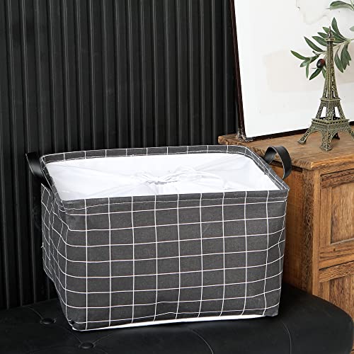 Hinwo 2-Pack Large Canvas Fabric Storage Basket with Handles, 33L/8.6-Gal Rectangle Bin, Collapsible Storage Box, Clothes, Toys, Blankets Organizer, 16.5 x 12 x 10 Inches (L, Black Grid) - color: Black Grid, size: L/16.5 x 12 x 10"/2-Pack