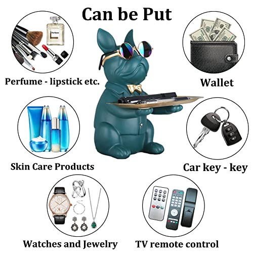 Modern Decor Resin Bulldog Tray Statue Tray Storage Key Holder Candy Jewelry Earrings Tray Suitable for Home Decor Modern Art Dining Table Decor Office Small Object Tray (Green) - color: Green