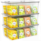 Utopia Home - Tea Bag Organizer With Lids, Clear Pantry Storage Box - (3 Pack) Stackable Partition Organizers or Holder With Lids For Drawers, Countertops, Fridge, Kitchen, Snack & Spice Organization - size: Pack of 3