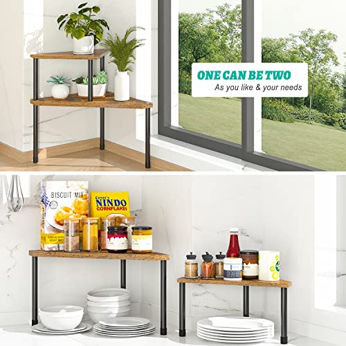 Weenson Kitchen Countertop Organizer Spice Rack for Salt, Bathroom Counter Organizer Over Sink for Toiletries, Makeup, 2-Tier Corner Counter Shelf for Coffee Area Storage Dresser Table(Rust Brown) - color: Rust Brown